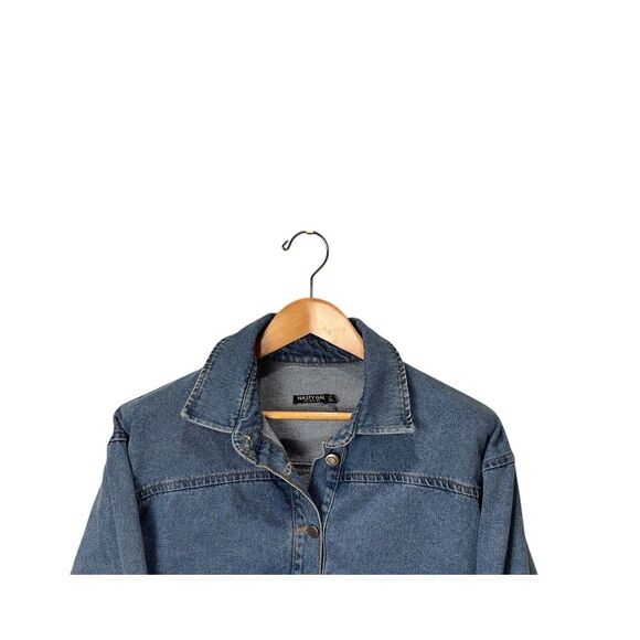 Nasty Gal Top Size US 8 Blue Denim Oversized Collared‎ Relaxed Shirt Jacket Warm - Picture 4 of 14